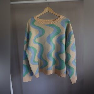 Vestique Beige Wave Pattern Crewneck Sweater Size Medium Women’s